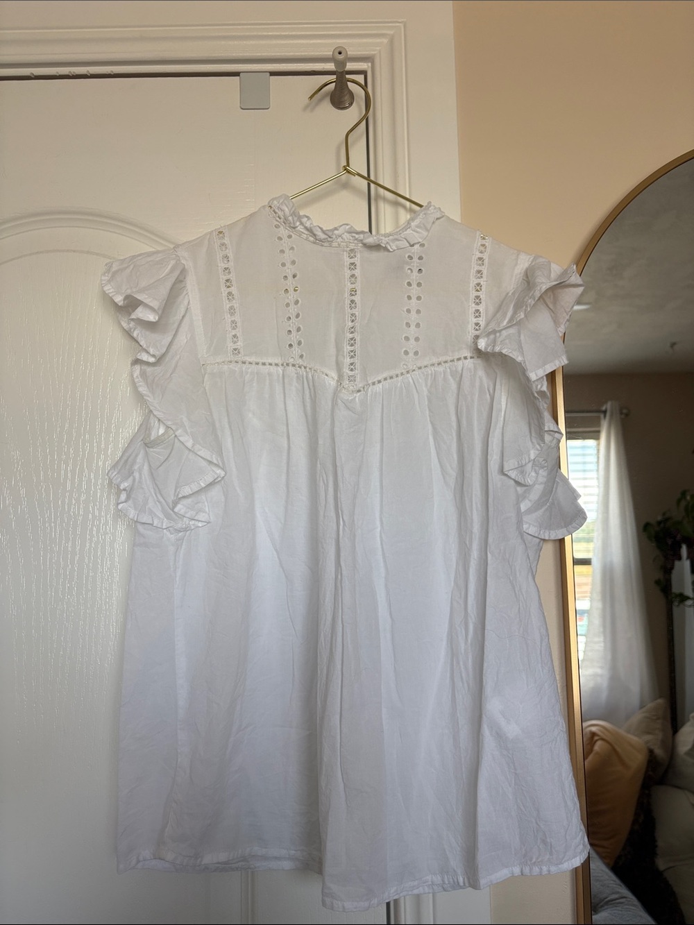 White Ruffle Sleeve Dress Top, With Bow on Back